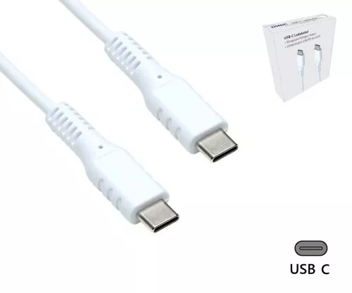 USBCL-C-15W USB C tipa C-uz C uzlādes kabelis reklāmas kastītē, balts, 1,5m